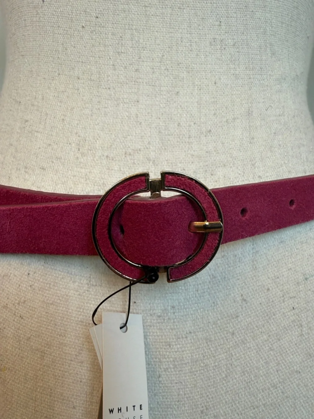 White House Black Market XS Pink Leather Belt Gold Circle Buckle NWT $44